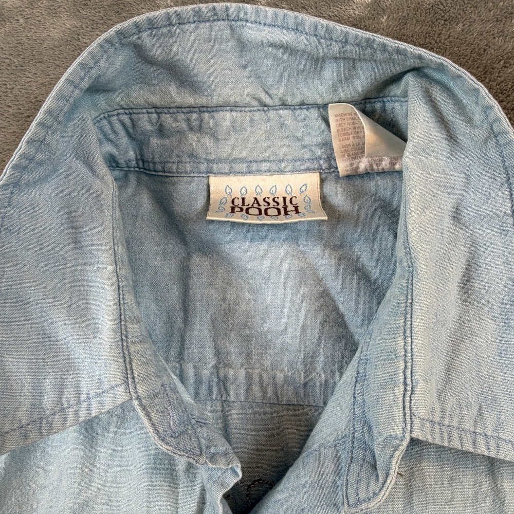 VTG Winnie The Pooh Denim Shirt Women's Large / XL Disney by PBJ Sport 90s - Picture 8 of 15
